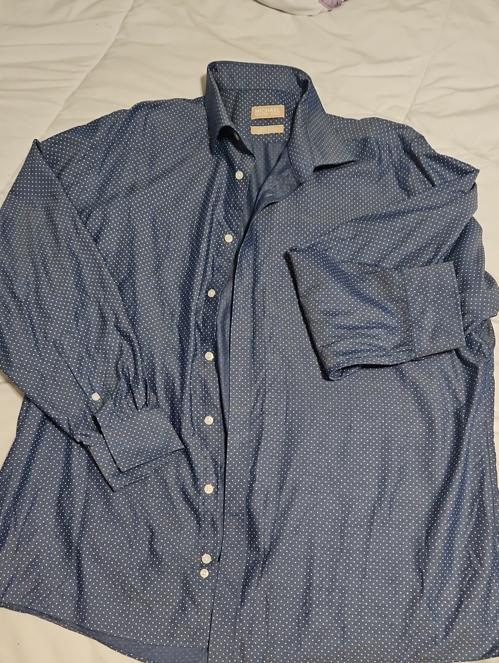 Michael Kors Men's Navy Blue Dot-Pattern Button-Down Shirt